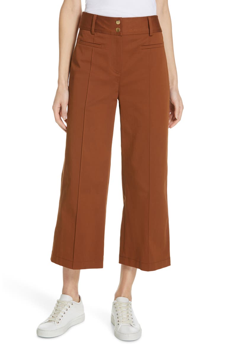 Pop Wide Leg Crop Stretch Cotton Pants, Main, color, RUST