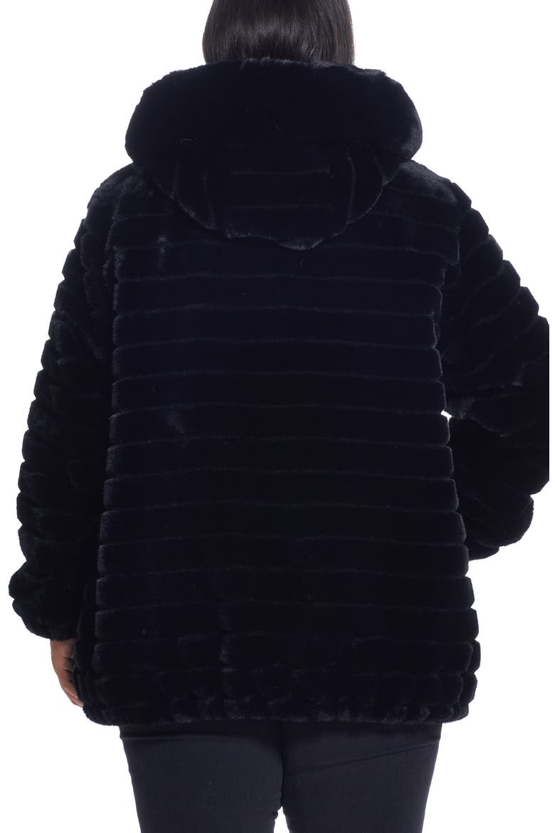 Hooded Faux Fur Jacket, Alternate, color, BLACK