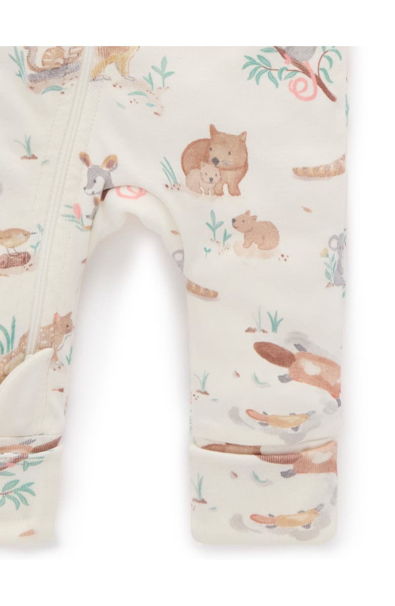 Purebaby Australiana Animals Zip Romper & Bib Set, Alternate, color, Bush Babies