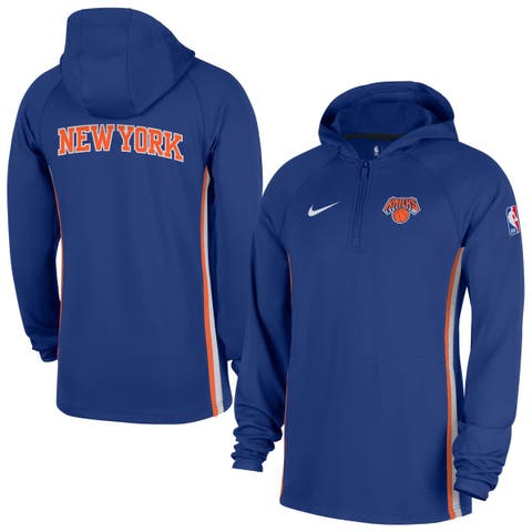 Men's Nike  Blue New York Knicks Authentic On Court Zone Quarter-Zip Dri-FIT Hoodie Jacket