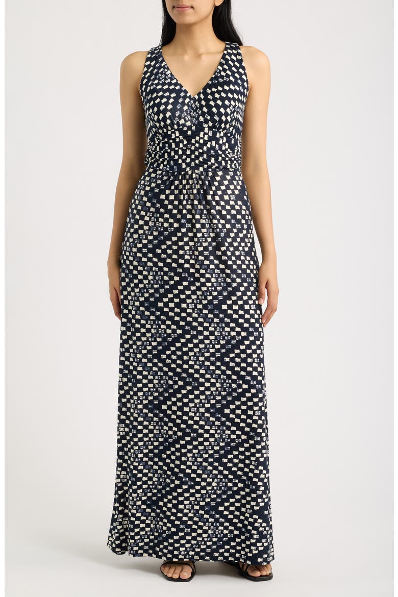 Ruched Empire Waist Maxi Dress, Main, color, BLACK/ IVORY