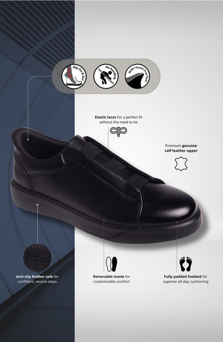 Marc Joseph New York Allen Street Hands Free Technology Lightweight Leather Sneaker, Alternate, color, Black Napa Leather/Black Sole