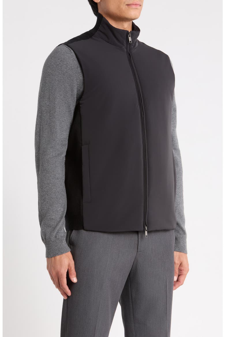 Mixed Media Insulated Knit Vest, Alternate, color, BLACK