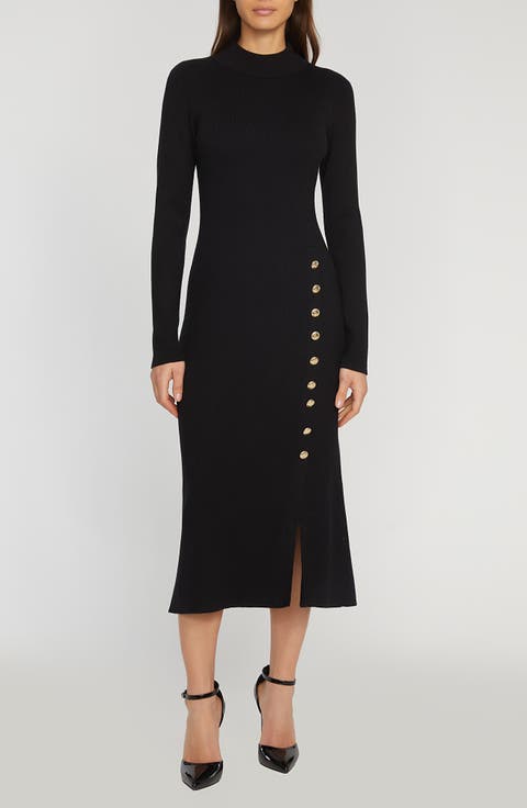 The Chaya Button Detail Long Sleeve Sweater Dress