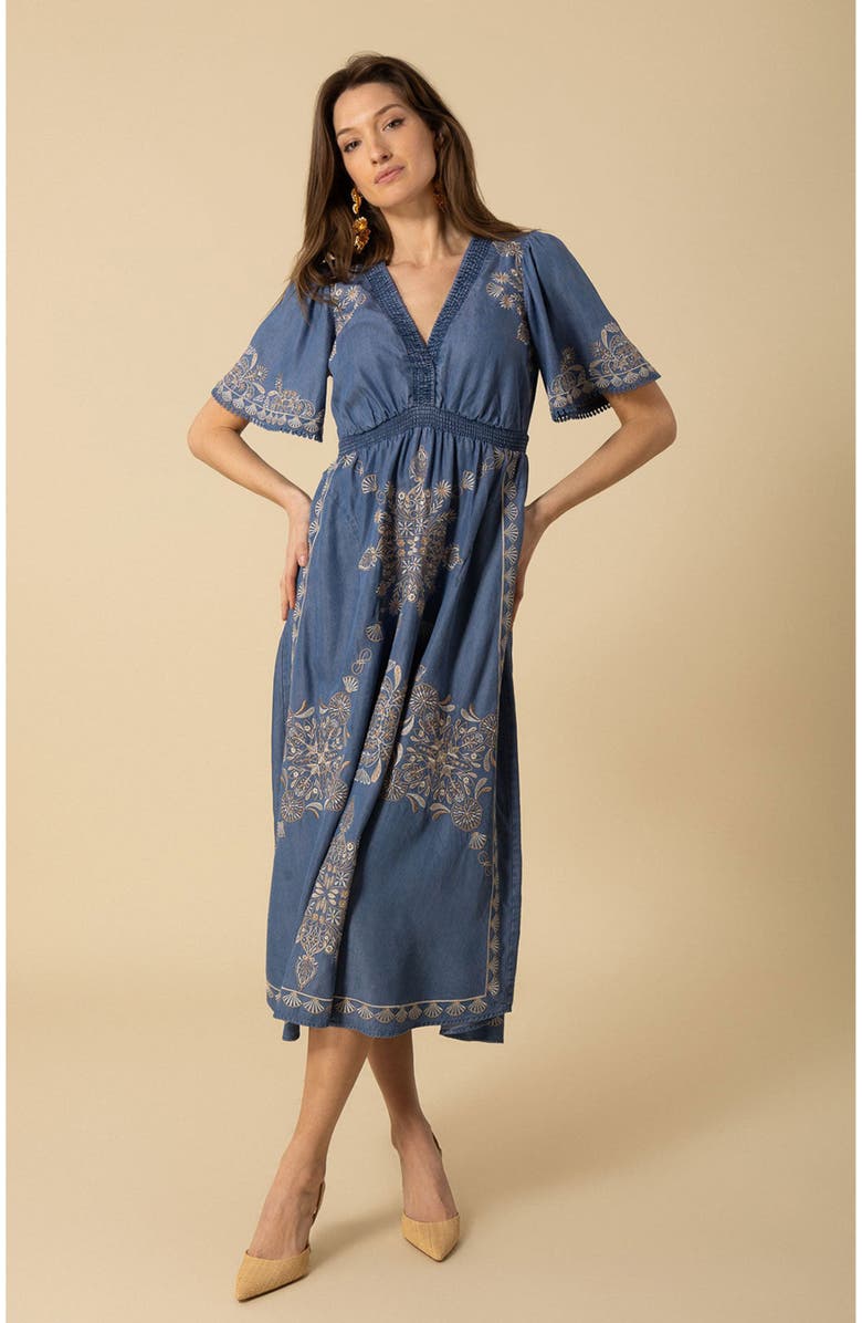 Hale Bob Katalina Embroidered Chambray Dress, Main, color,