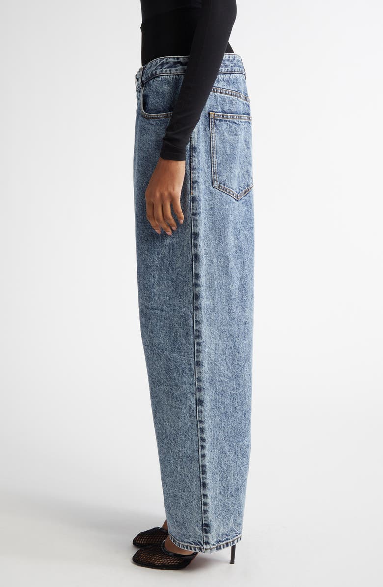 Alaïa Inset Wide Knit Waistband Loose Fit Straight Leg Jeans, Alternate, color,