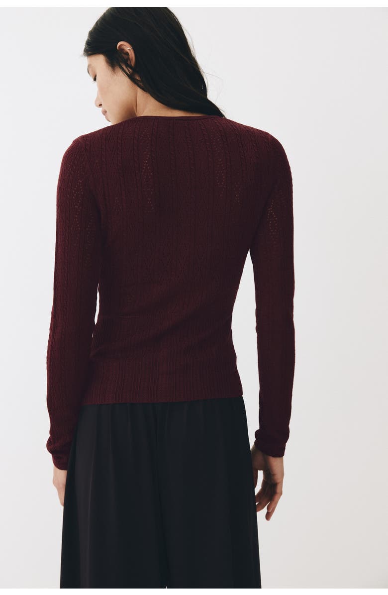 H&M Pointelle-knit cardigan, Alternate, color, Burgundy