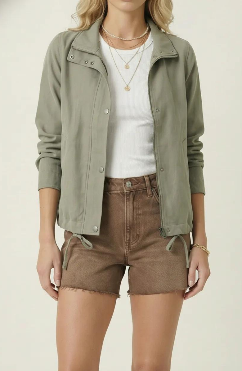 Modenaire Cropped Utility Drawstring Jacket, Main, color, Olive Green