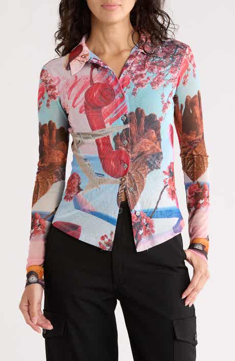 Desigual Long Sleeve Mesh Button-Up Shirt