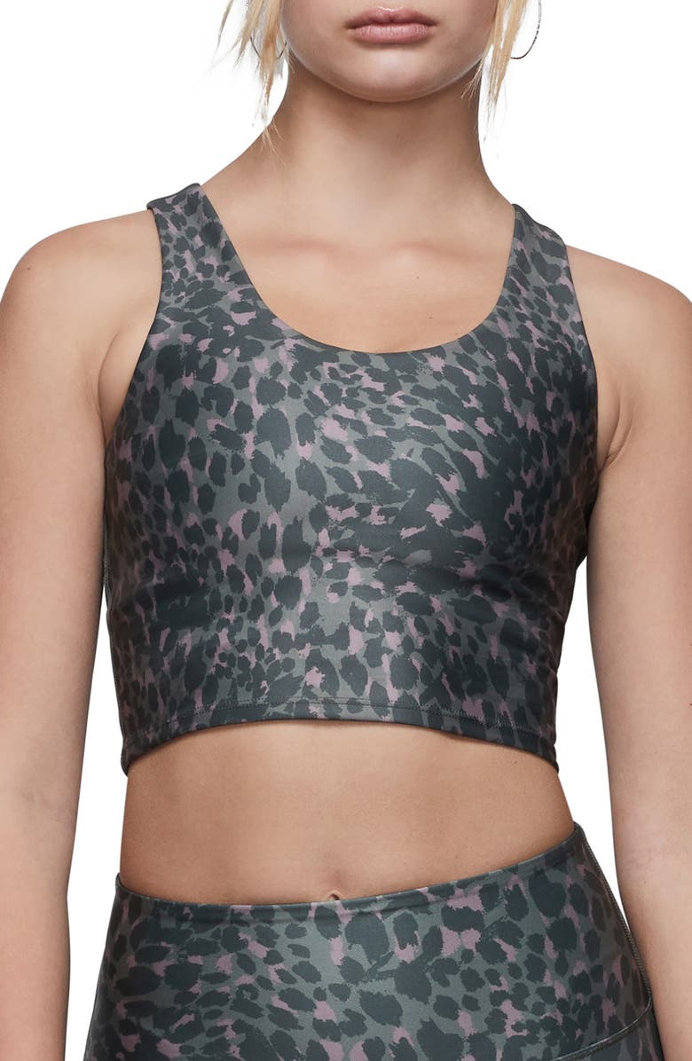 Good American Leopard Print Crisscross Crop Top, Main, color, 