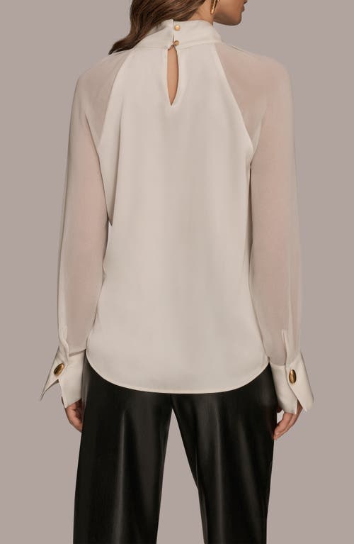 Donna Karan New York Pleated Sheer Sleeve Top In Neutral