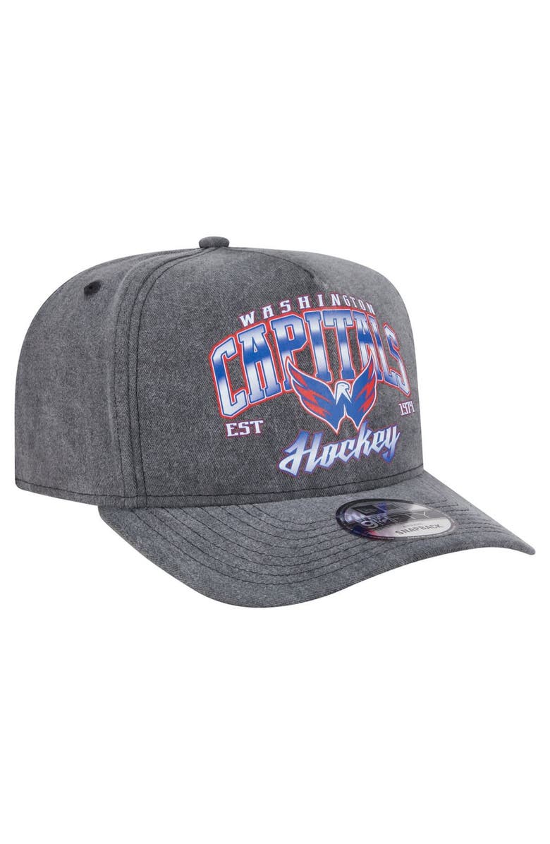 New Era Men's New Era  Charcoal Washington Capitals Throwback Washed A-Frame Pre-Curved 9FIFTY Snapback Hat, Alternate, color, 