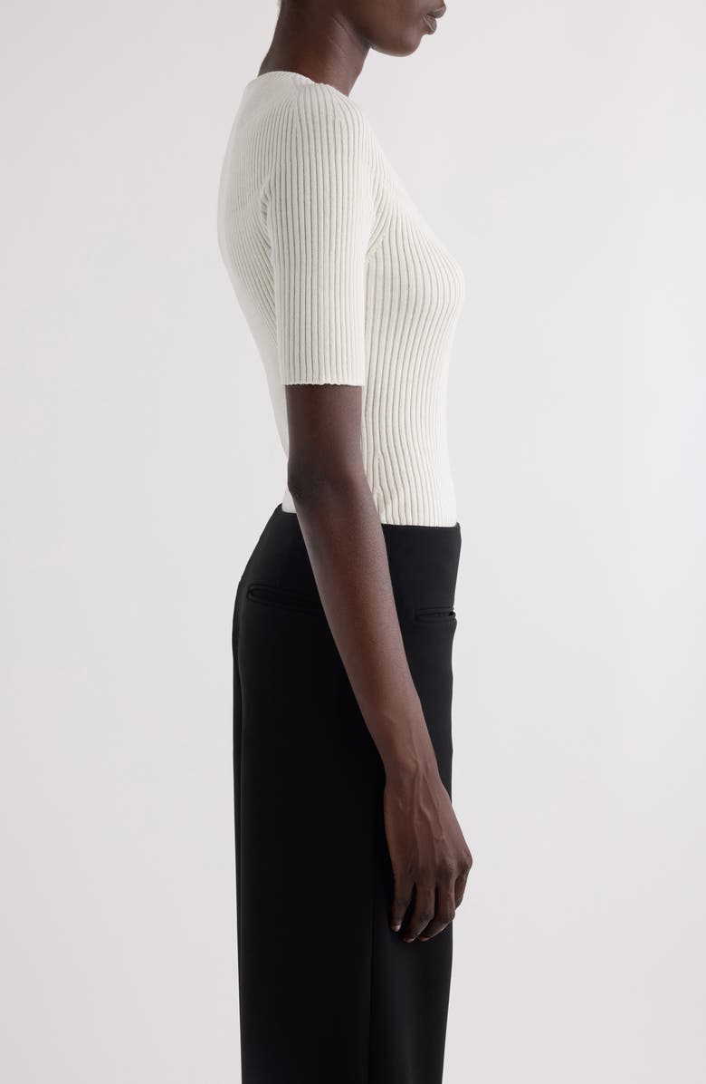 Courrèges Solar Light Short Sleeve Cotton & Merino Wool Rib Sweater, Alternate, color, Heritage White