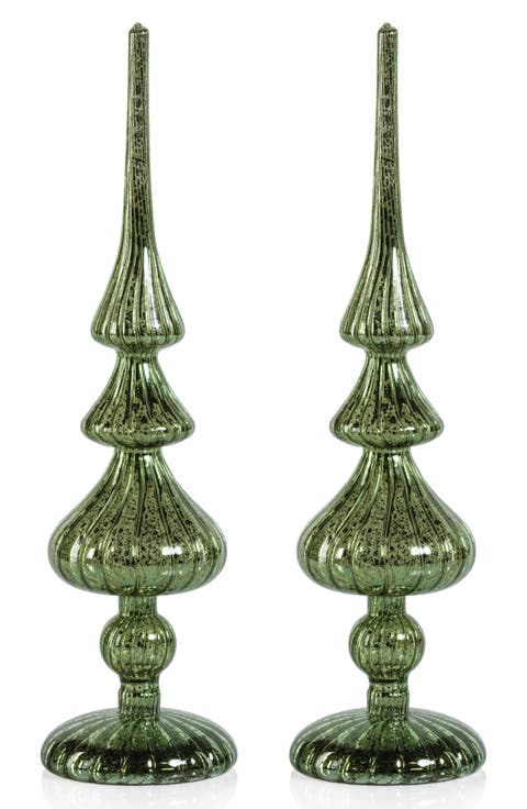 Set of 2 Azenor LED Decorative Glass Tabletop Finial Ornaments