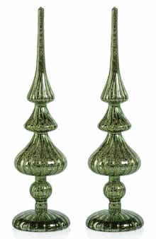 Zodax Set of 2 Azenor LED Decorative Glass Tabletop Finial Ornaments