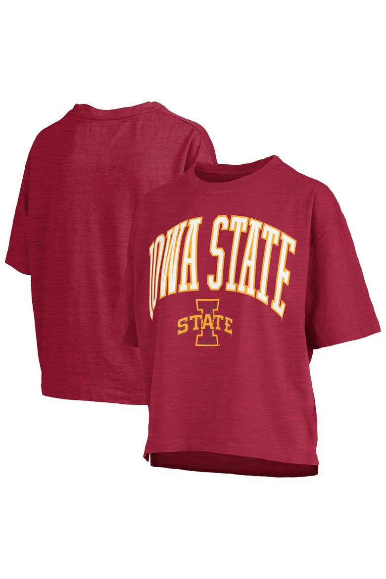 Women's Pressbox Cardinal Iowa State Cyclones Nelson Arch Over Logo Waist Length Oversized Slub T-Shirt, Alternate, color, Cardinal
