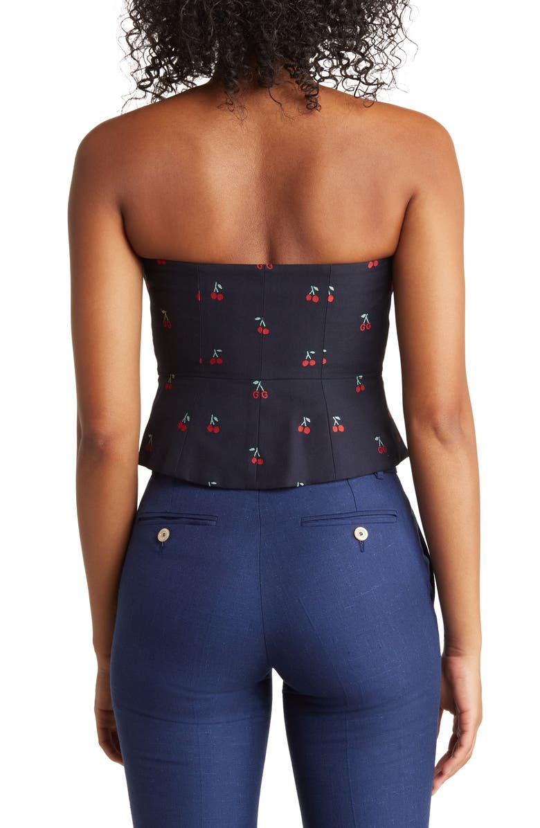 Gucci Cherry Embroidered Wool Blend Tube Top, Alternate, color, Blue