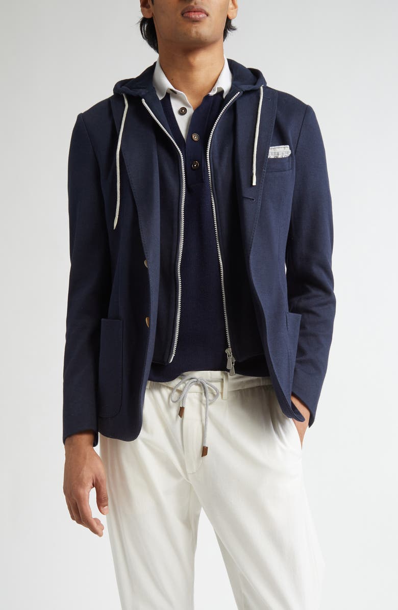 Eleventy Cotton & Cashmere Sport Coat with Removable Hooded Bib, Main, color, 11N New Blue