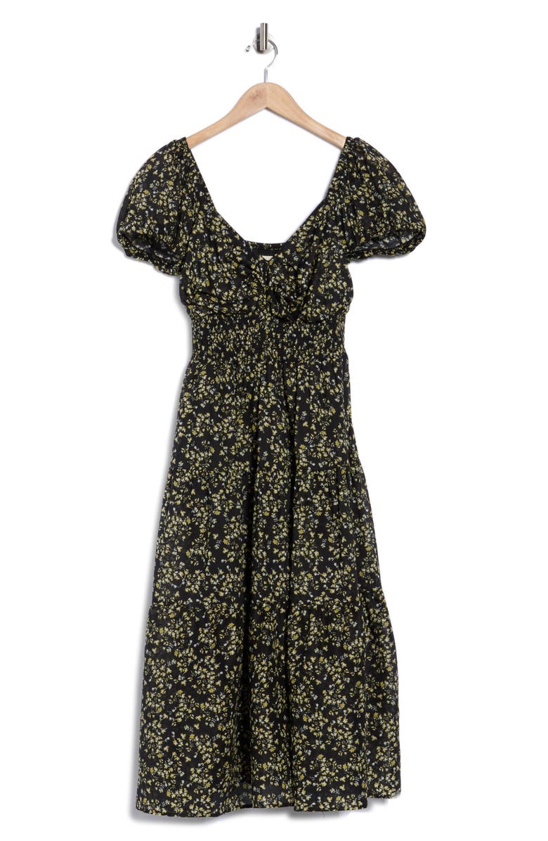 MELLODAY Ditsy Print Midi Dress, Alternate, color, Black Multi