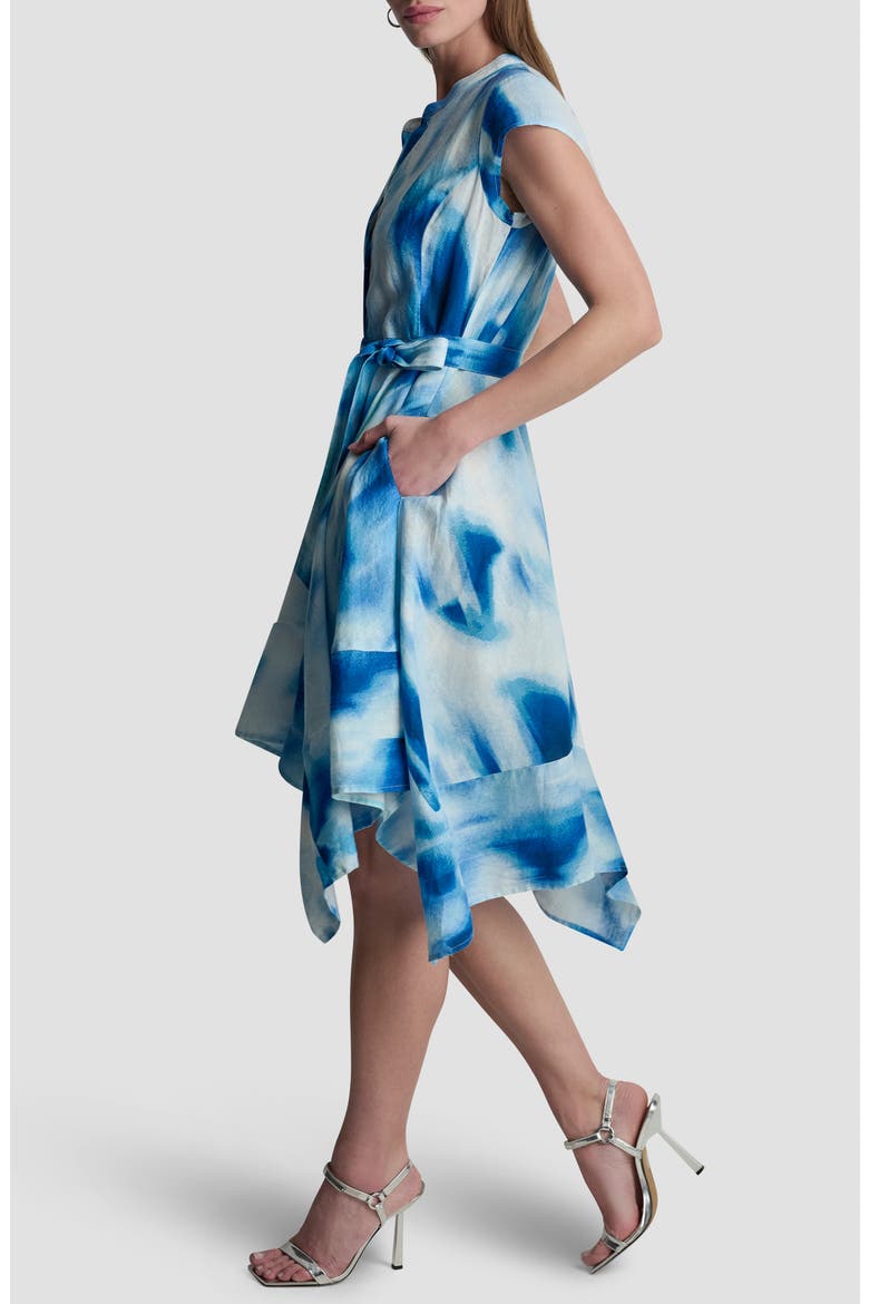 Abstract Print Asymmetric Hem Linen Dress, Alternate, color, MISTED SURF
