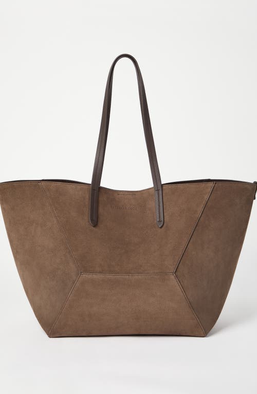 Shop Brunello Cucinelli Large Suede Bc Duo Bag In Bark