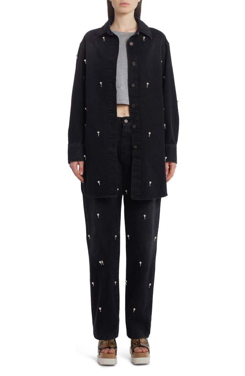 Stella McCartney Imitation Pearl Embellished Straight Leg Jeans, Alternate, color,