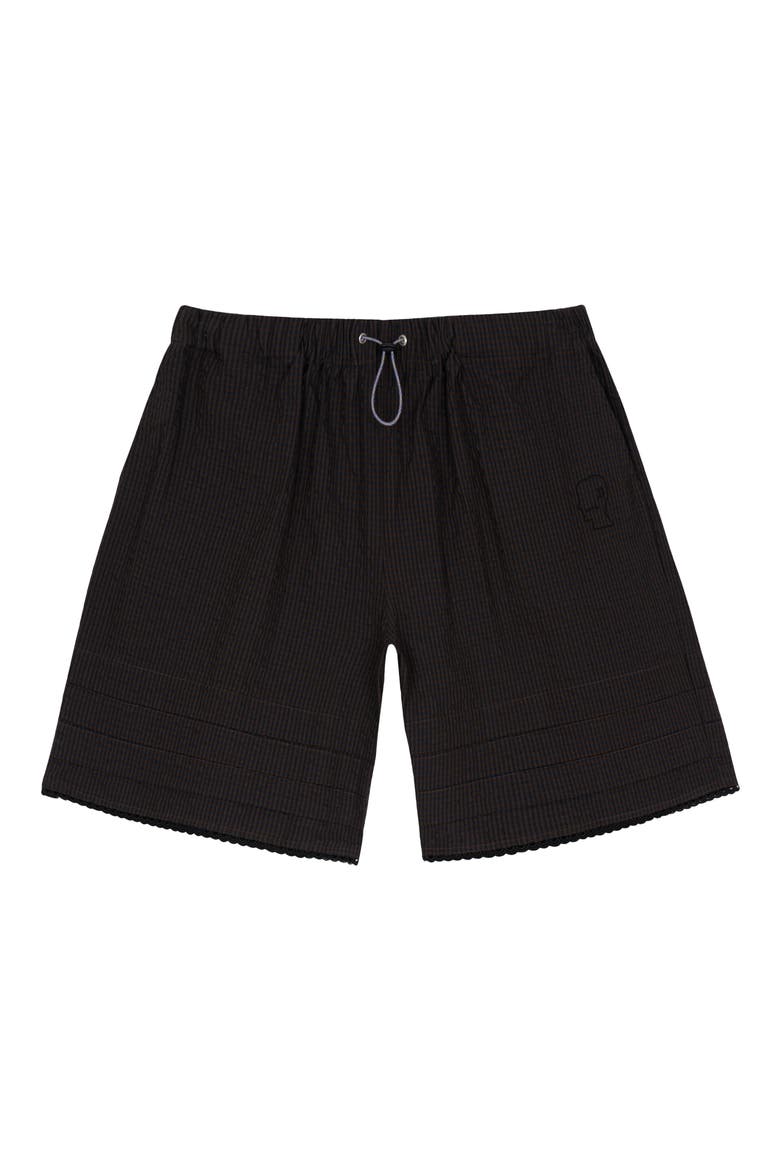 Gingham Seersucker Shorts, Main, color, BLACK
