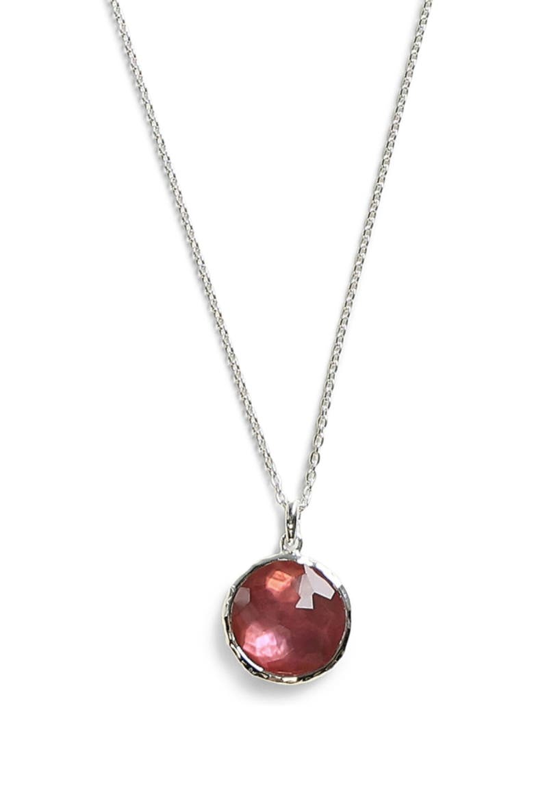 Sterling Silver Wonderland Small Round Denim Pendant Necklace, Main, color, RED/ SILVER