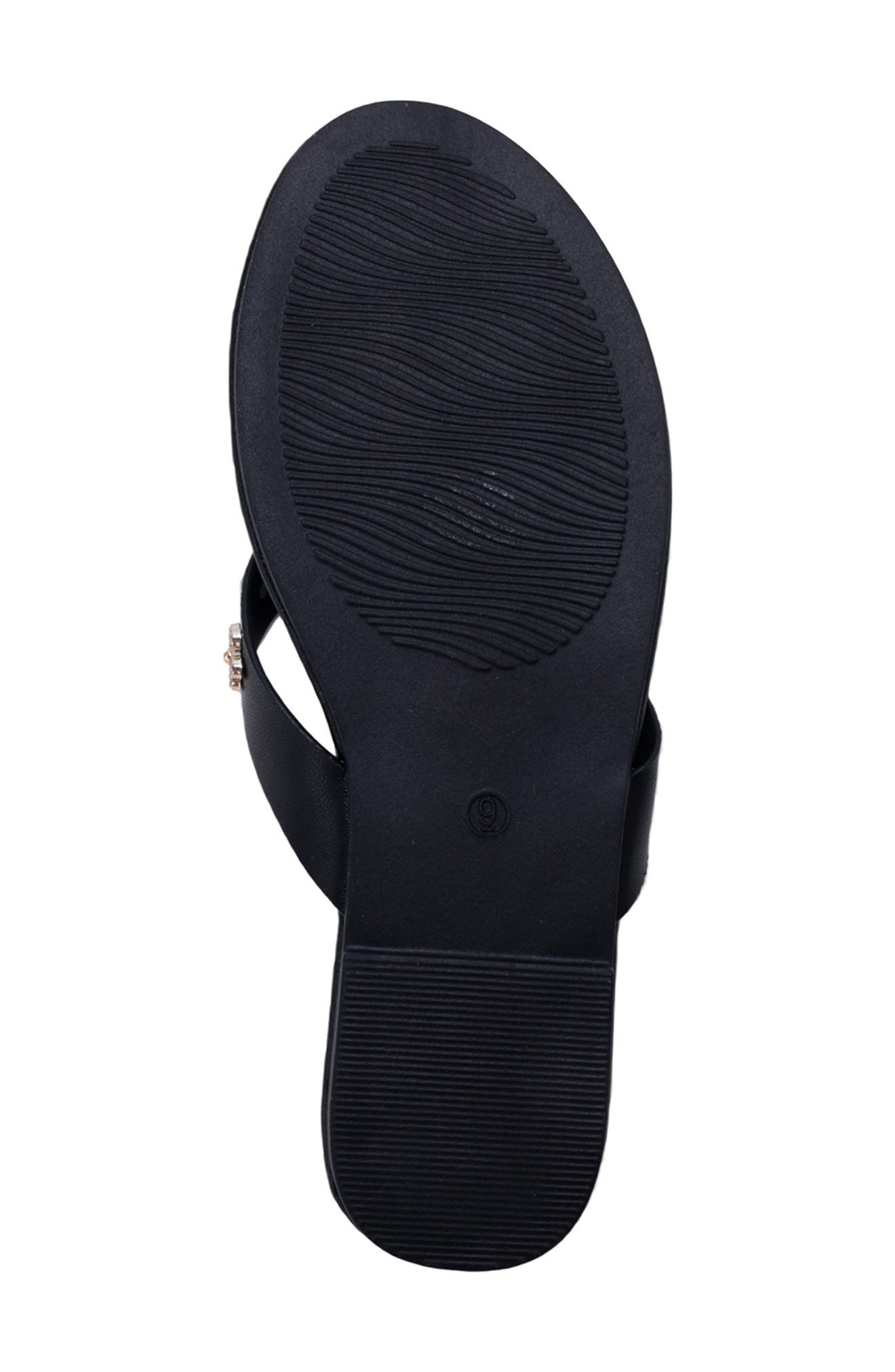 bebe Flower Charm Thong Sandal, Alternate, color, Black