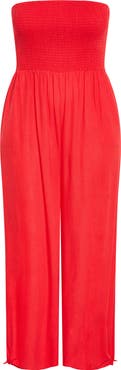 City Chic Ally Smocked Strapless Wide Leg Jumpsuit