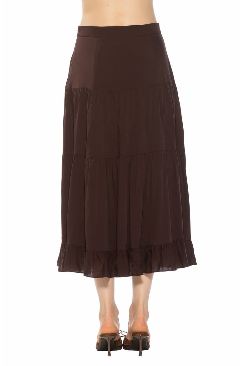Amelie Ruffle Tiered Midi Skirt, Alternate, color, BROWN