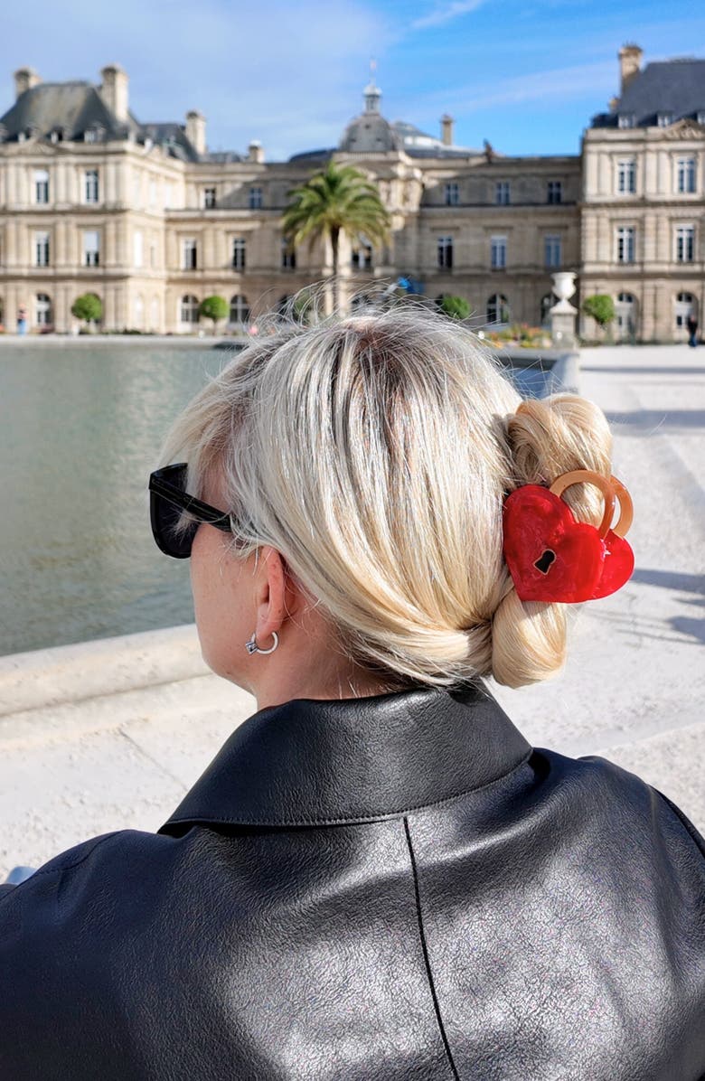 Solar Eclipse Padlock Heart Claw Clip, Alternate, color, 