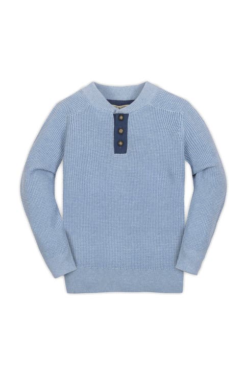 Kids' Organic Long Sleeve Henley Pullover Sweater with Elbow Patches (Little Kid and Big Kid)