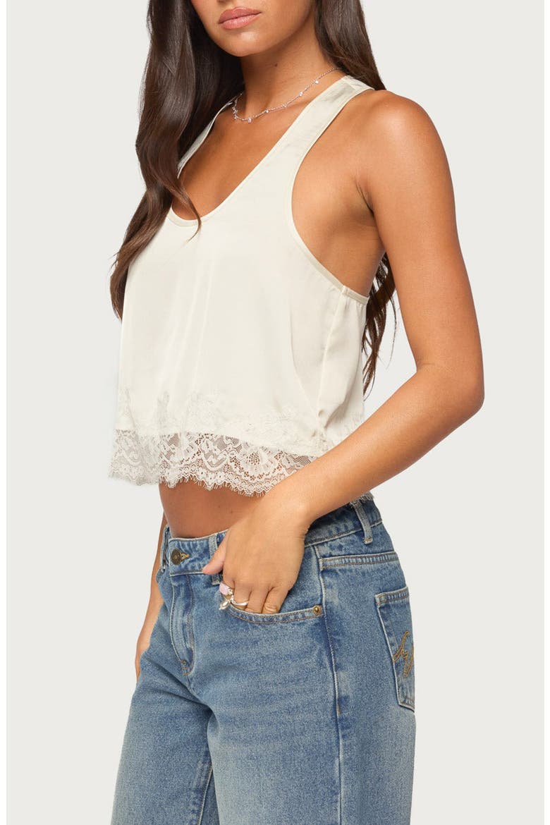 Onie Lace Hem Satin Tank, Alternate, color, CREAM