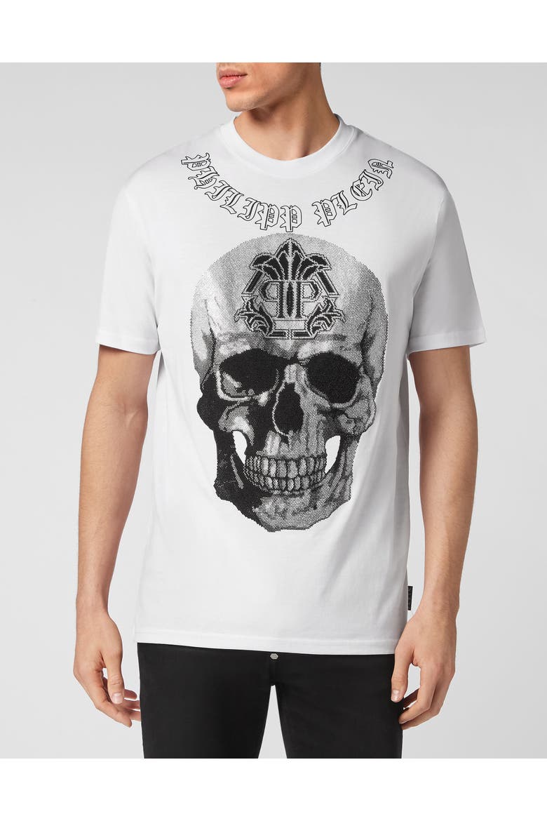 T-Shirt Round Neck Ss Gothic Banner Men, Main, color, white