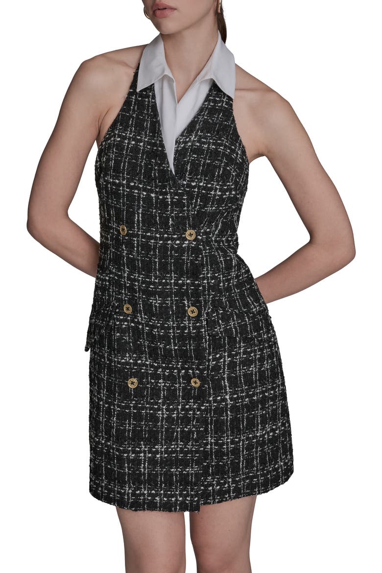 Tweed Halter Neck Dress, Alternate, color, BLACK MULTI