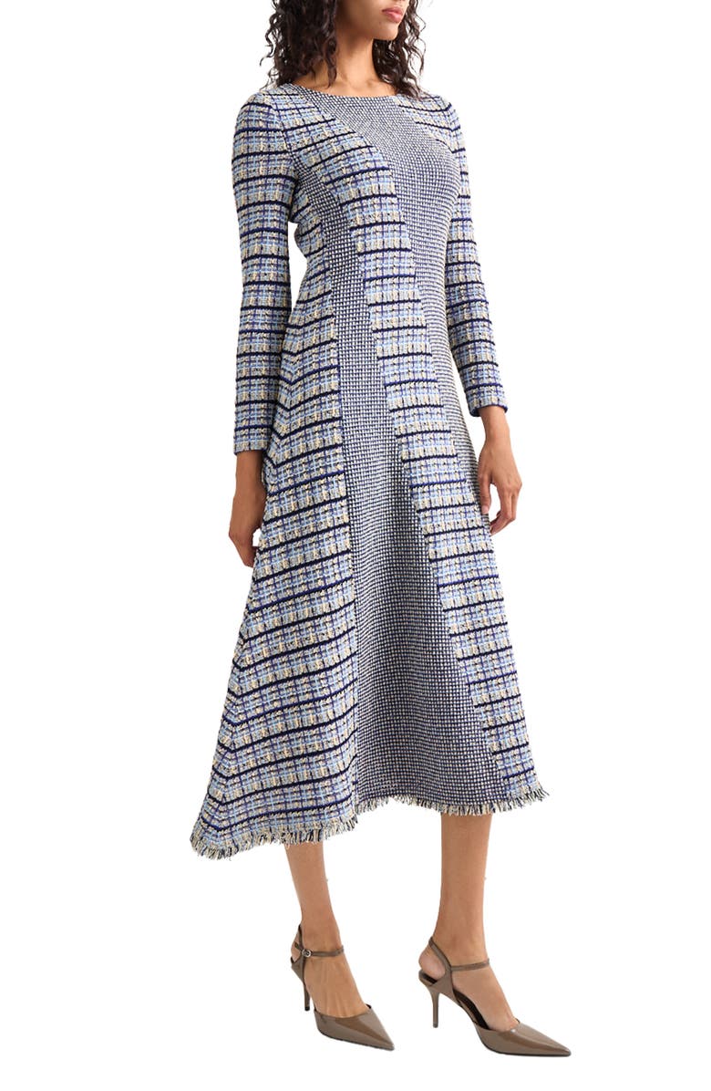 Misook Multistitch Long Sleeve Midi Dress, Alternate, color, Starry Night Blue