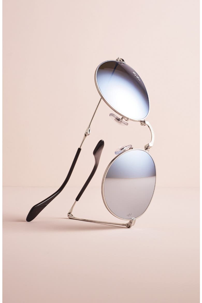 Icons 50mm Folding Sunglasses, Alternate, color, GOLD/ BROWN MIRROR PINK