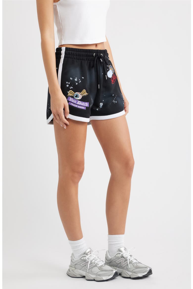Spray Wash Patch Shorts, Alternate, color, JET BLACK SPRAY WASH