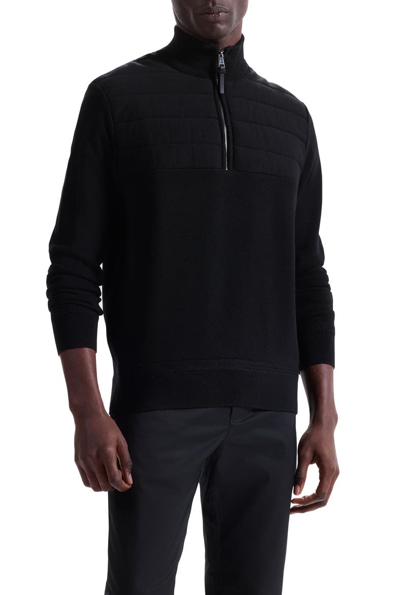 Merino Wool Quarter Zip Polo Sweater, Main, color, BLACK