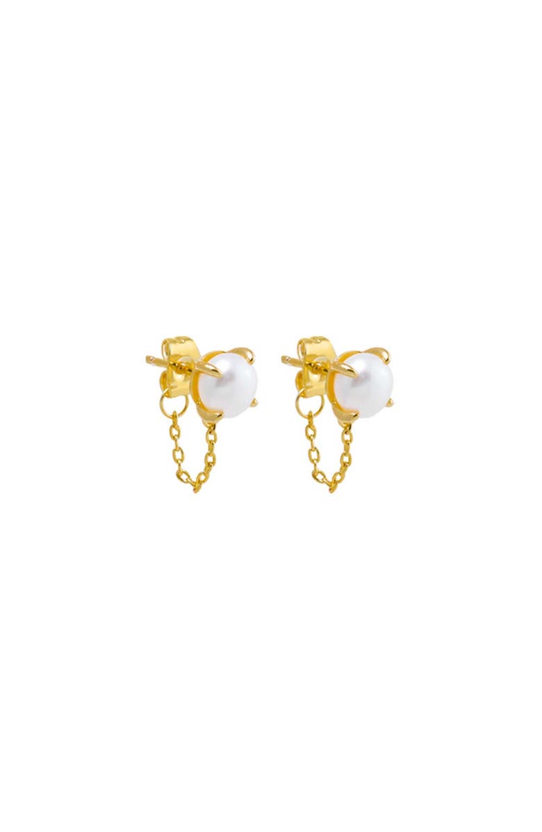 BY ADINA EDEN Mini Pearl Drop Chain Front Back Stud Earring, Main, color, 