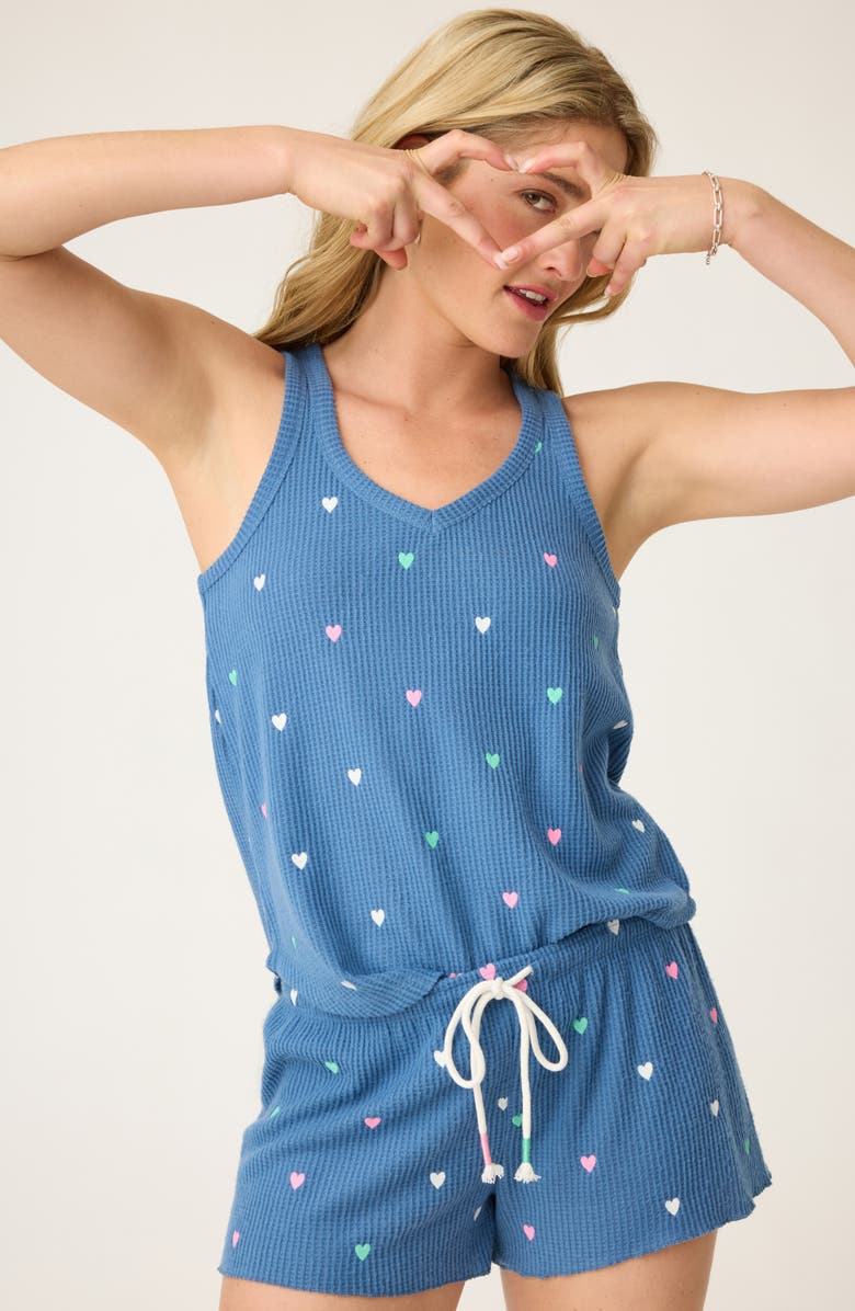 PJ Salvage Love Club Thermal Pajama Shorts, Alternate, color, Blue Horizon