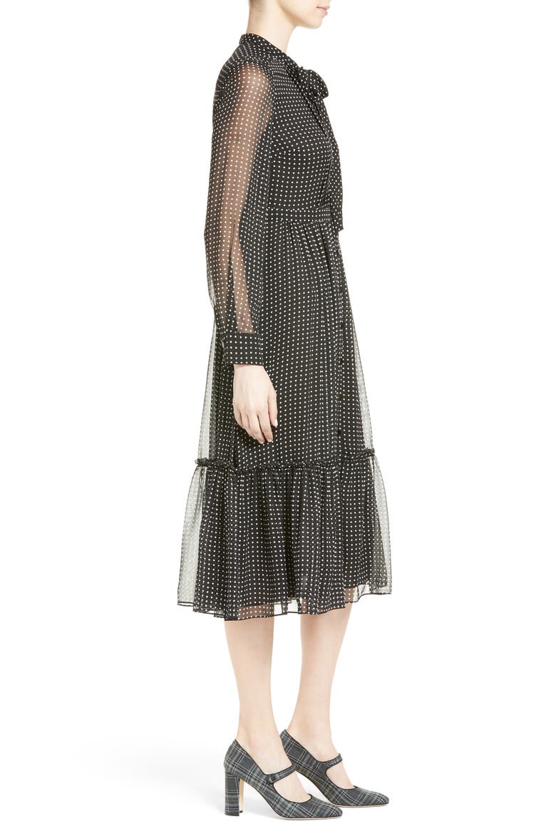 pin dot silk chiffon shirtdress, Alternate, color, BLACK/ CREAM