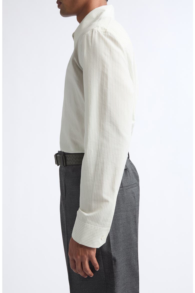 Pinstripe Cotton & Cupro Button-Up Shirt, Alternate, color, 9363 RICE/ MALACHITE
