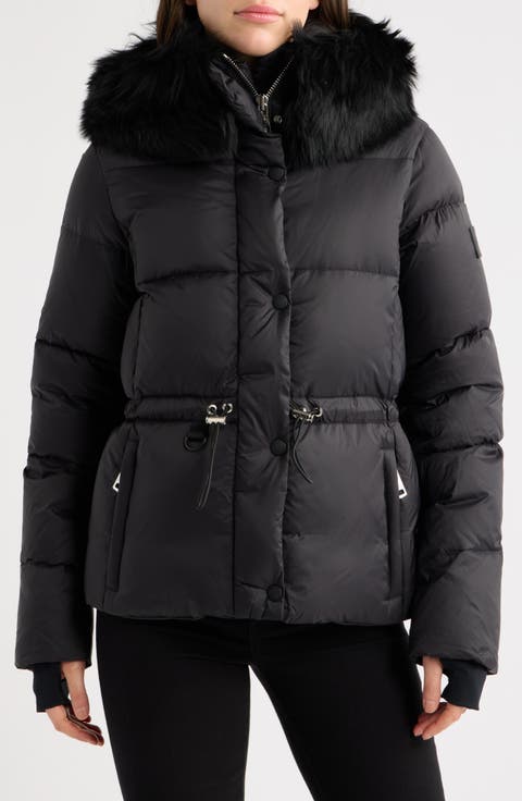 Delaney Water Repellent Puffer Coat with Genuine Lamb Hair Trim