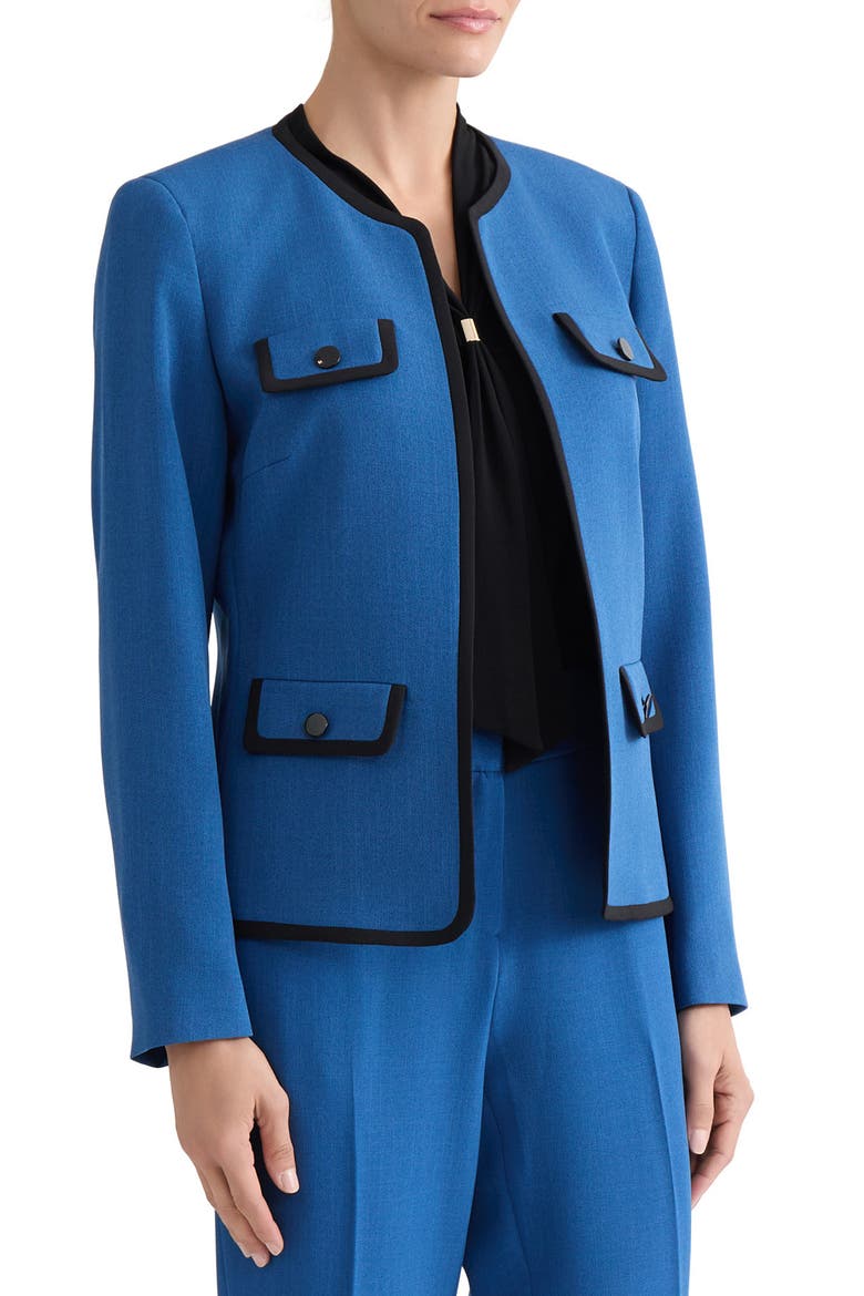 Framed Open Front Stretch Crepe Jacket, Alternate, color, BLUE NIGHT/ BLACK