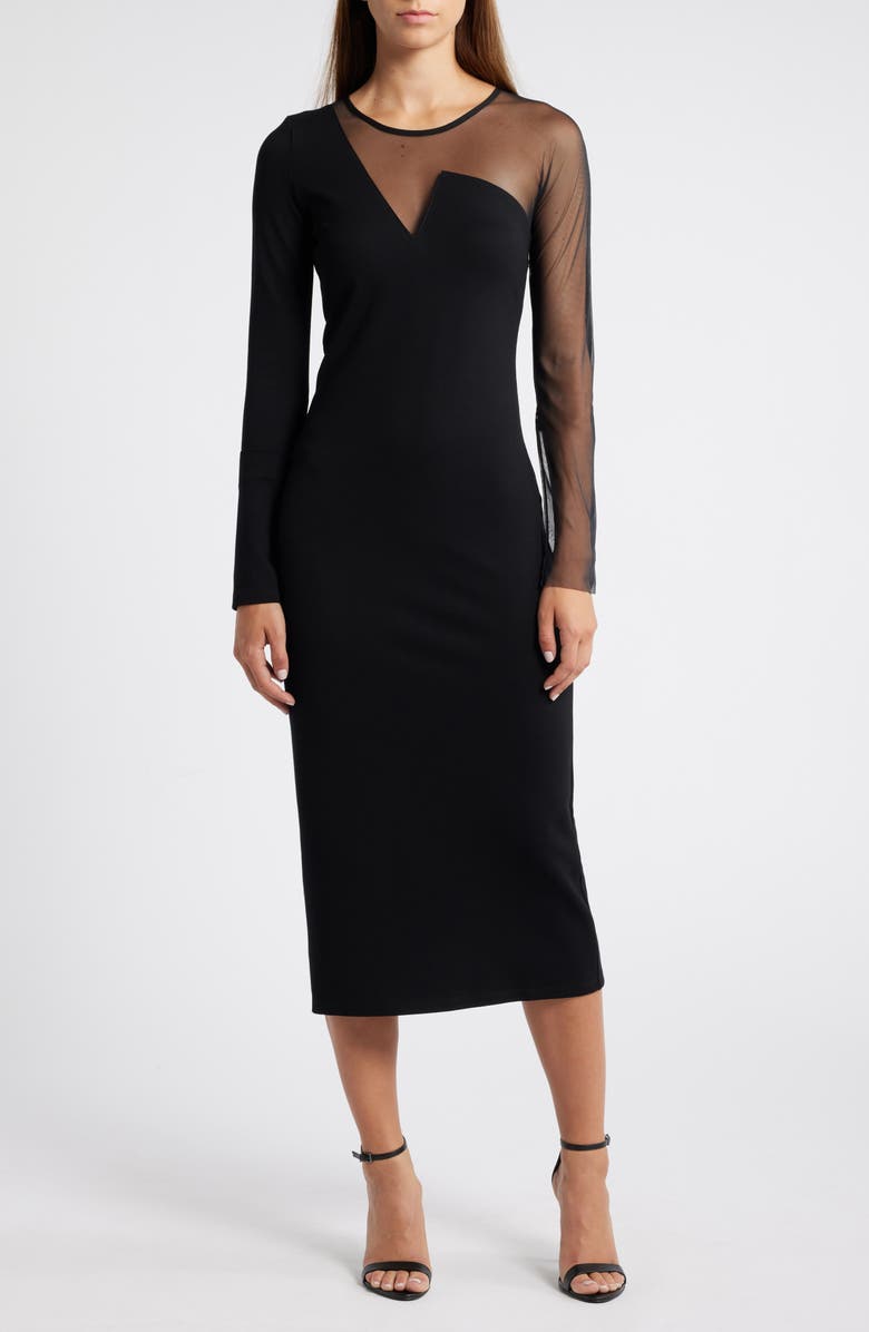 Marcella Nolita Sheer Long Sleeve Midi Dress, Main, color,