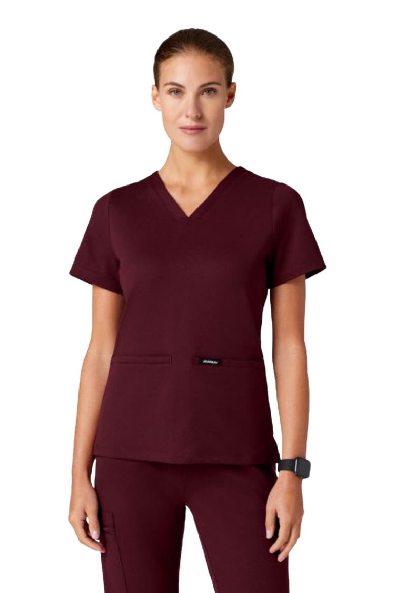 Cesi Women's 2-Pocket Slim Knit V-Neck Scrub Top, Main, color, Burgundy