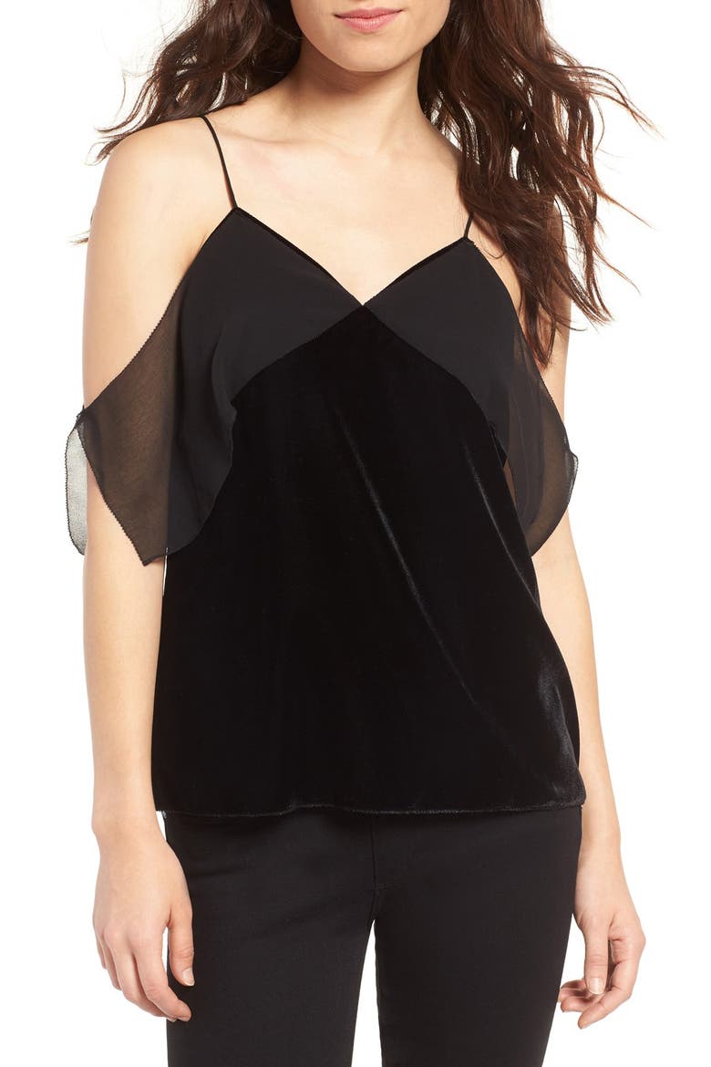 Velvet Flutter Sleeve Camisole, Main, color, BLACK