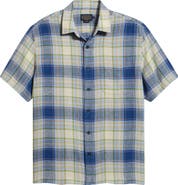 Pendleton Dawson Plaid Short Sleeve Linen Blend Button-Up Shirt